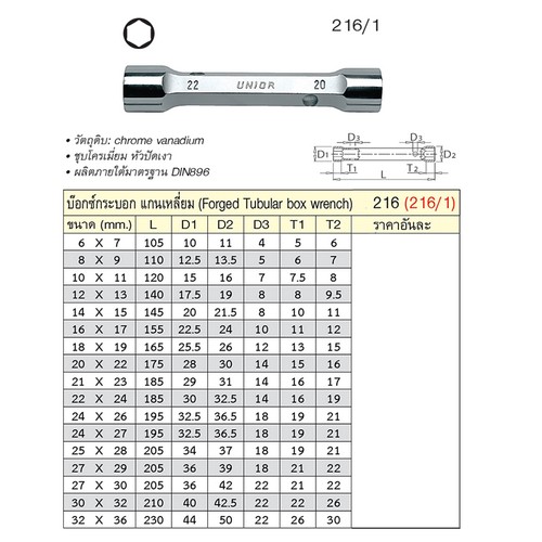 SKI - สกี จำหน่ายสินค้าหลากหลาย และคุณภาพดี | UNIOR 216/1 บ๊อกกระบอกแกนเหลี่ยม 24x26mm. (216)